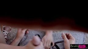 Blonde step-sister showcases her tiny tits and juicy pussy