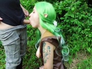 Elf caught a man in the village to suck the mana out of his magic wand.