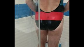 Tranny wearing adidas one piece swimsuit and teasing