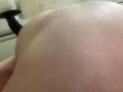 BBW WORKS HER ASSHOLE WITH 7 INCH COCK PLUG IN SHOWER