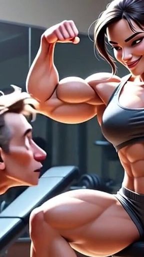 Muscular Woman Humiliates Skinny Man - Foot Worship Domination
