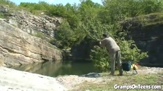 Teen craves gramps cock down her throat