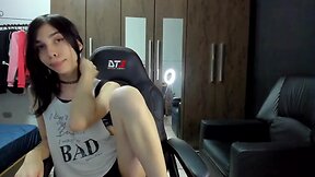 Pretty shy trap on webcam