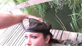 Military babe anally fucked outdoor