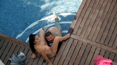 Skinny Julia De Lucia rides Juan Lucho from behind in the kitchen