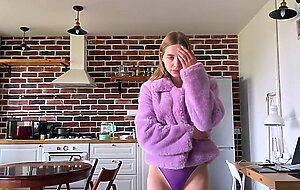 Hot sex with a bitch in a purple fur coat