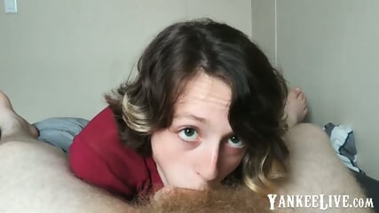 Small-Titted Babe Sucks Balls in POV Blowjob Video