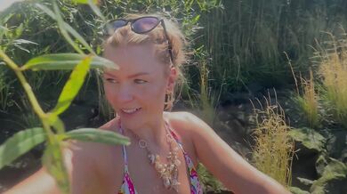 German blonde bibixxx gets soaked in outdoor public piss