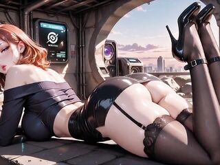 Teasing Breasty Ebony-lace Kouhai Filled All Day in Tech Corridor