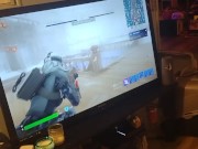 Step mom lifts up her minidress and spreads her legs and plays Fortnite