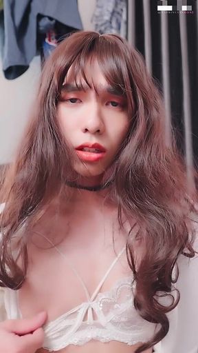 Asian Sissy in Lingerie Cums on Your Face POV