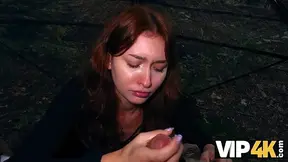 Hot redhead gets doggied and blown in the forest