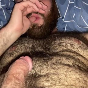 Hairy Guy Busts in his Beard and Mouth