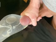 Horny Guy Moaning while Fucking his Own Hand and Cum alot inside Condom filled with Water - 4K