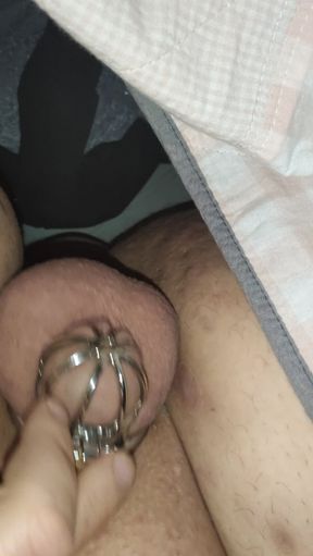 Fat Sissy Playing With Tiny Clit In Chastity