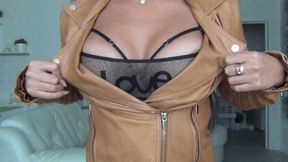 I zip and unzip my orange leather jacket bb