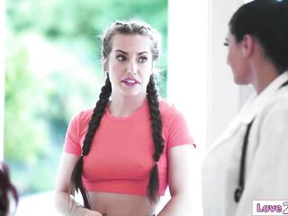 Spencer Bradley asks her breasty mother i'd like to fuck doctor neighbors Natasha Worthy n Sheena Ryder for aid with her homesickness.They kiss her and the 3 lick twat