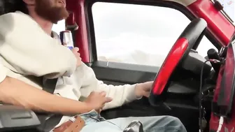 Two Horny Guys Jerk Off Together in a Truck