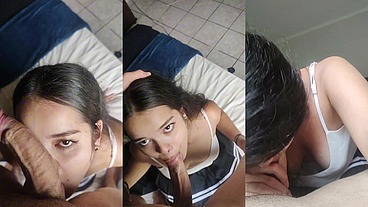 Student Lunah Blanc starts with a POV blowjob and ends by riding Ragnar Blanc on his back