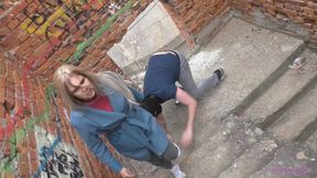 NICOLE - Walking with a loser in an abandoned house!