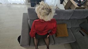 Leather and Satin Sofy MILF Plays the Little Slut