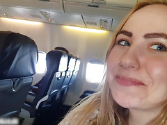 An aircraft experience involving oral sex performed while pleasuring oneself.