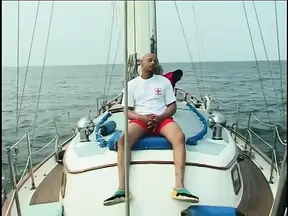 Black beauties ride his big cock in a hot boat setting