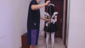 Whh02 - a Chinese Girl Wearing White Stockings and Blindfolded, Bound by Ropes Vibrates to Orgasm