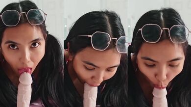 Jada Kai Goes Slut Mode In Bikini Sucking Massive White Dildo With Moaning