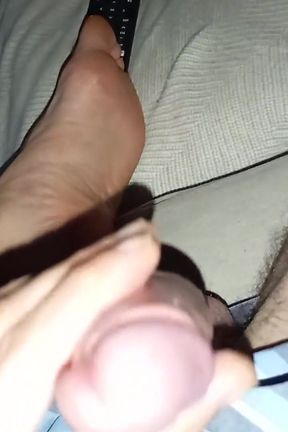 This Guy's Insatiable Cock Is Masturbated with His Feet and Fucks the Couch