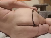 Chubby guy plays with inflatable plug