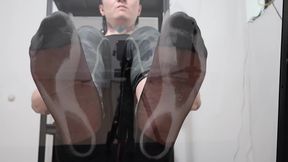 Smelly Steamy Nylon Sock Feet Showing with Foot Grime