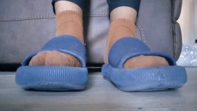 Holey Sock Stink Tease: Slippers Clapping, Socks Off, Big Bare French Tips
