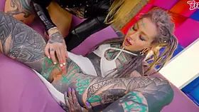 Inked Alt Girls Go Wild on Black Tattooed Dick - Sloppy ATM, Gagging Deepthroat & Cum Facial