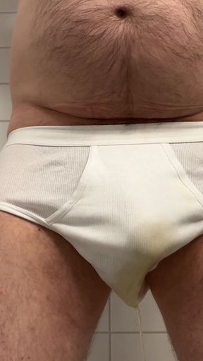 Dad Pissing His New White Briefs