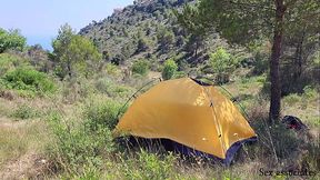 The tourist heard loud moaning and caught couple fucking in the tent.