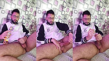 Massaging my cock with oil until I shoot a nice big load