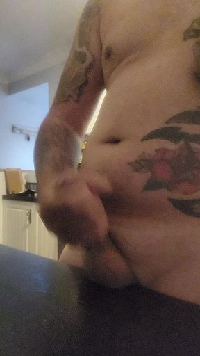 Horny Boy Wanking, Cumming Over Kitchen Counter & Licking in up