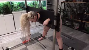 Sub slave punished in a humiliating pillory scenario