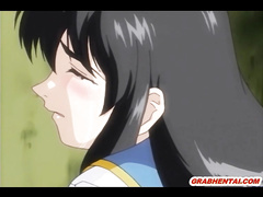 Hentai girl gets poked from behind in the fence