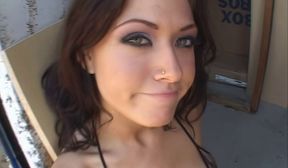 brunette takes multiple loads wearing sunglasses