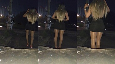 Las hermosas tetas de Giselle Estrada paseando en la noche
