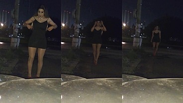 Las hermosas tetas de Giselle Estrada paseando en la noche
