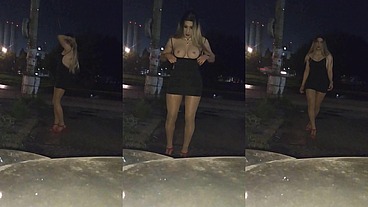 Las hermosas tetas de Giselle Estrada paseando en la noche