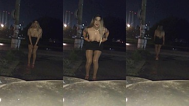 Las hermosas tetas de Giselle Estrada paseando en la noche