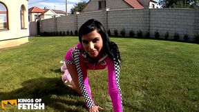 beautiful teen swallows cum from a guy after getting her pussy pounded pov style