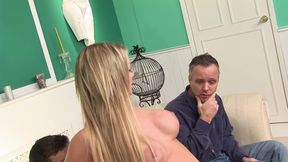 Blonde whore just got slammed in front of her horny lover