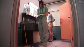 Man fucks cleaning lady in public toilet