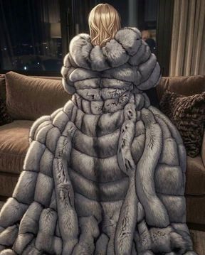 Blonde in Huge Fur Coat Teases on the Sofa