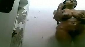 Punjabi girl with hairy muff is caught on cam  taking shower